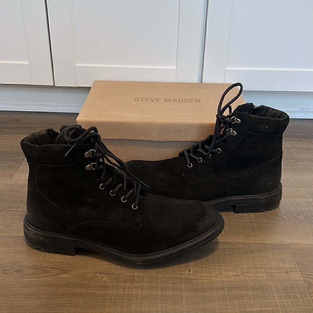 Steve Madden Brad Black Suede Moto Boot Men's Size 12 NEW